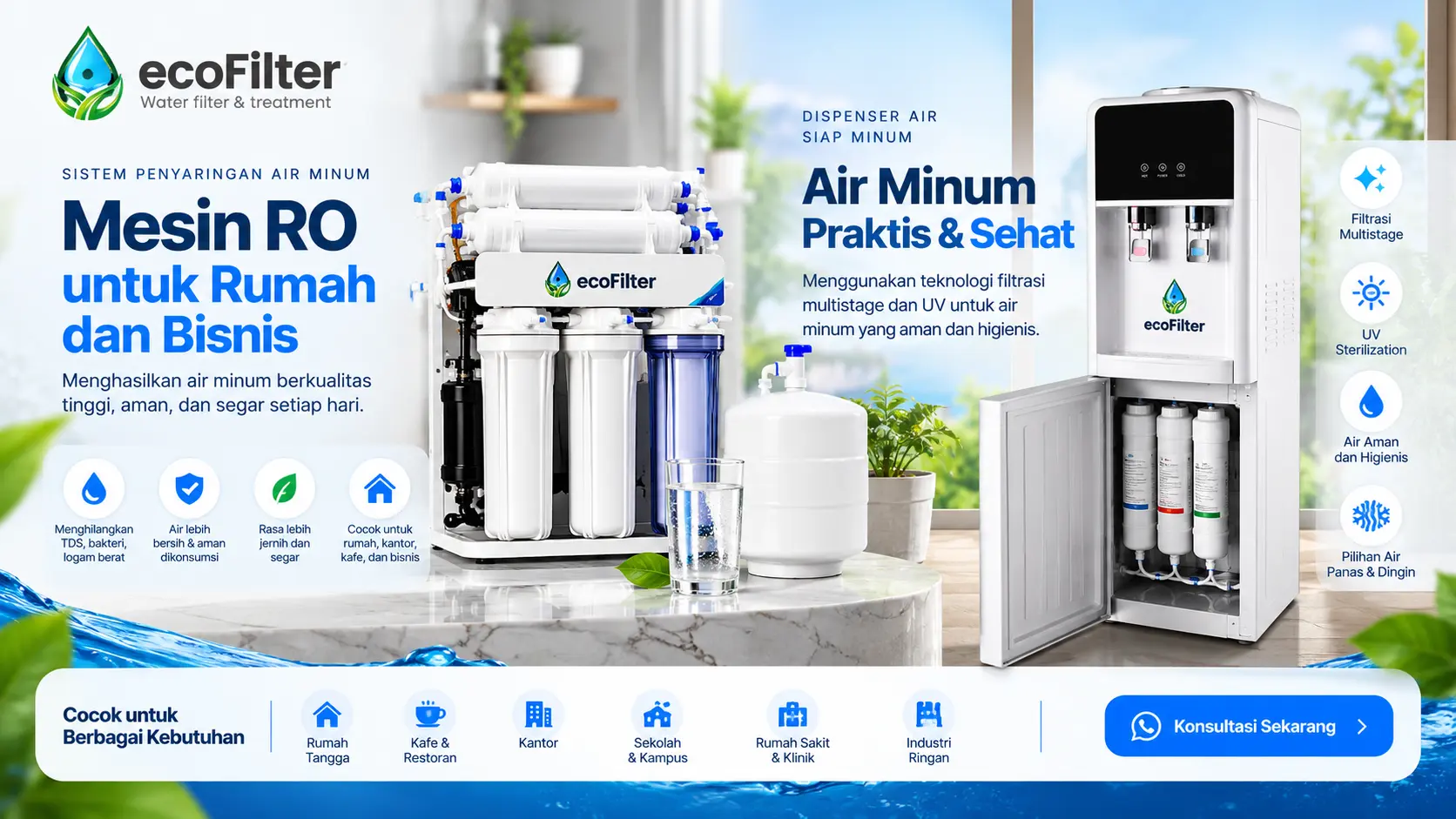 Solusi air minum EcoFilter untuk rumah dan bisnis